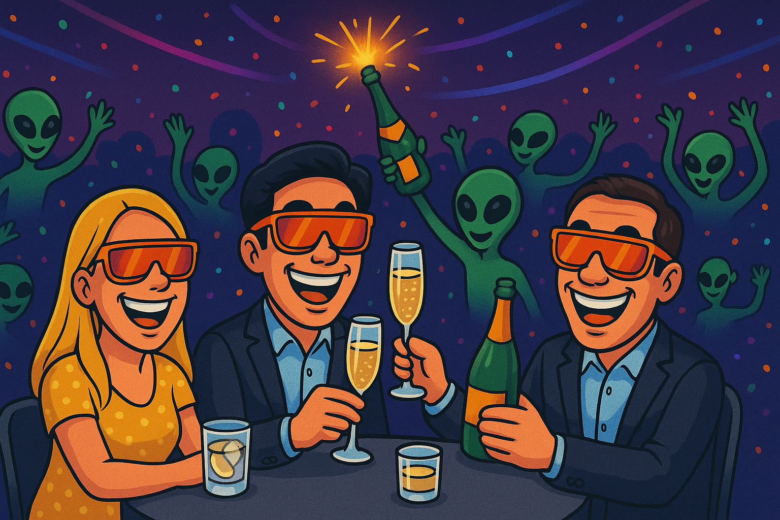 Celebration toast with people and champagne