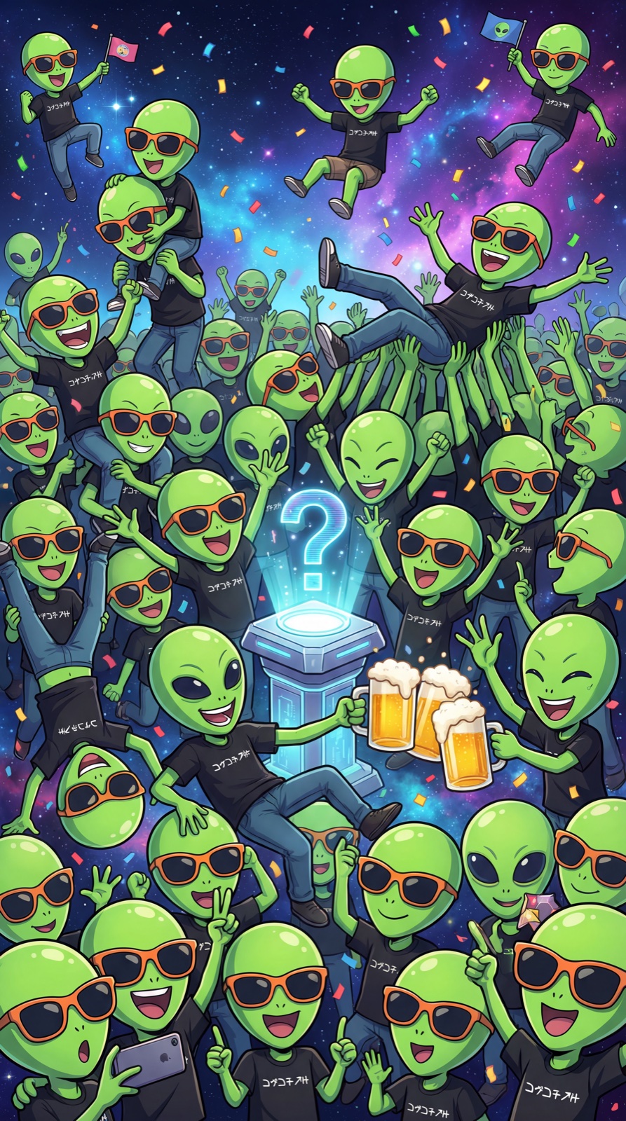 Coming soon — aliens awaiting the next toast